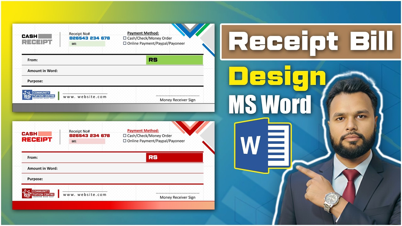 Professional Money Receipt Bill Design in MS Word 🔥 | Receipt Voucher Design Step by Step (Hindi)