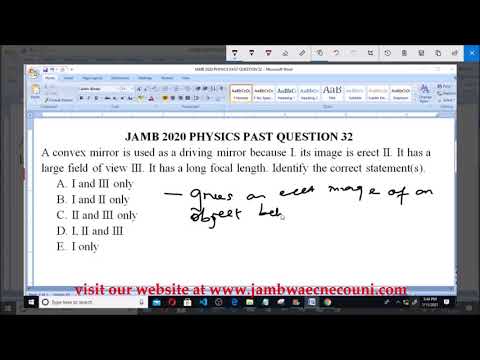 JAMB 2020 PHYSICS PAST QUESTION 32 Convex Mirror