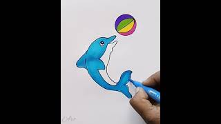 Playing Dolphin Drawing @sreebaviart #dolphin #ball  #drawing #satisfying #colouring #shorts