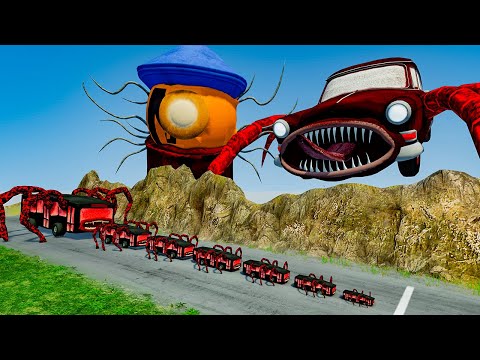 BUS EATER.EXE Big & Small Cars vs Downhill Madness with LightHouse EYE & CAR EATER – BeamNG.Drive