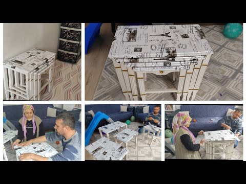 100 TL MALİYETLE SEHPAMIZI YENİLEDİK👍ESKİYİ ATMAK YERİNE DEĞERLENDİRDİK♥️SEHPAYA KAPLAMA YAPTIK♥️