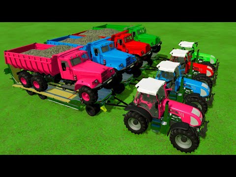 LOADING CRUSHES STONES & TRANSPORT TRUCKS WITH TRAILER & RIGITRAC TRACTORS !   Farming Simulator 22