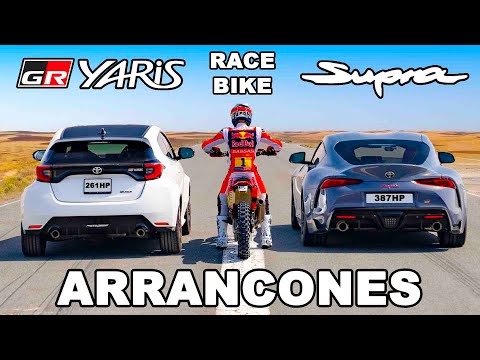 Moto de Rally vs Toyota Supra vs GR Yaris: ARRANCONES