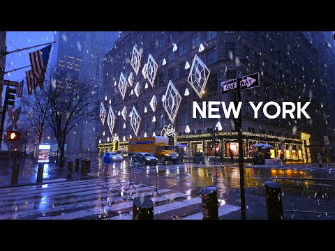 Snowy Morning Walk in Manhattan ❄️ New York Winter Snowfall 🌨️ 4K Walking Tour