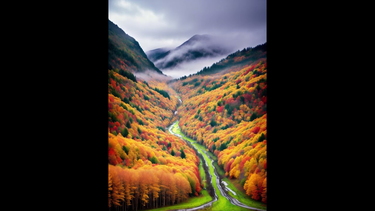 AI generated pictures of beautiful landscapes of foggy autumn mountains for your relaxation :)