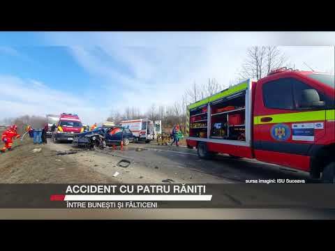 Accident cu patru răniți între Bunești și Fălticeni