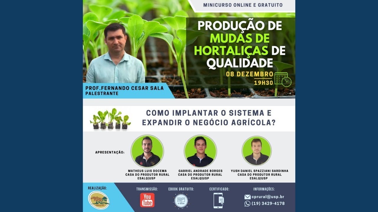 Minicurso Online - Produção de Mudas de Hortaliças de Qualidade: como implantar o sistema e expandir