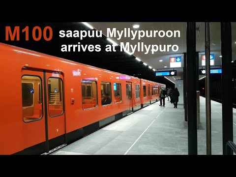 M100-metrojuna saapuu Myllypuroon | M100 metro train arrives at Myllypuro