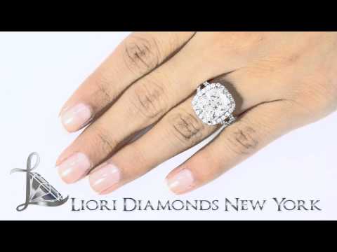 ER-1008 - 8.02 Carat J-SI2 Cushion Cut Natural Diamond Engagement Ring 14k Gold Pave Halo