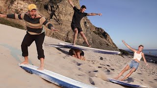 DOWNHILL SAND SURFING WIPEOUTS!!