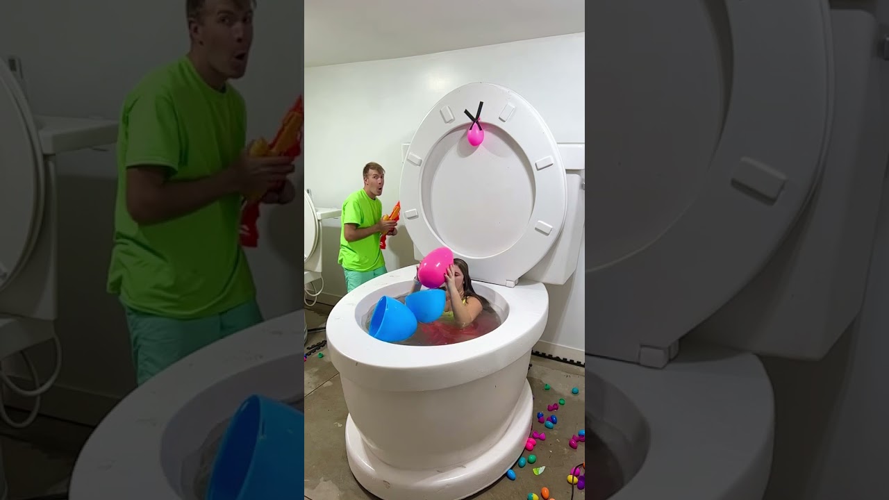 My BOYFRIEND PRANKED me with Surprise Egg Challenge Trick in Worlds Largest Toilet #shorts