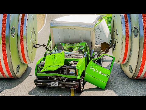 Cars & Vehicles Vs Chained Bollards Crash - BeamNG.Drive #cars
