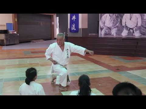 Asai-ryu karate, Kihon: Up and down training #2, Gyaku zuki with one knee down position: Mumbai