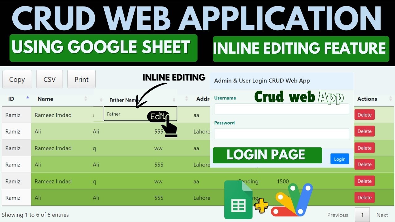 Admin & User Crud Web App Using Google Sheet & Appscript | Inline Editing Crud Web App | B18