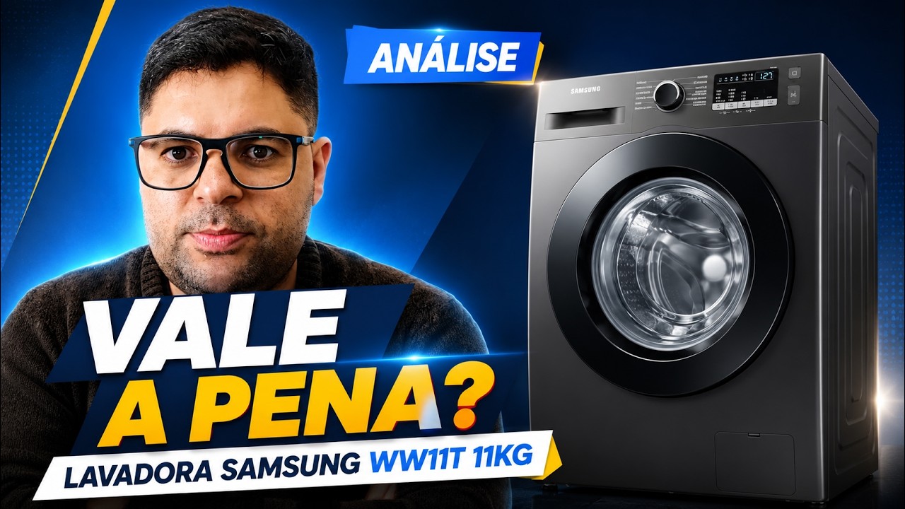 Miniatura da avaliação em vídeo de Lavadora Samsung Front Load 11kg Digital Inverter WW11T4040BE/AZ