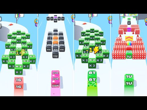 Jelly Run 2048 ULTIMATE Gameplay | 4 Shape Play Showdown! | 2M vs 32B vs 16f vs 16h Race