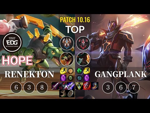 EDG Hope Renekton vs Gangplank Top - KR Patch 10.16