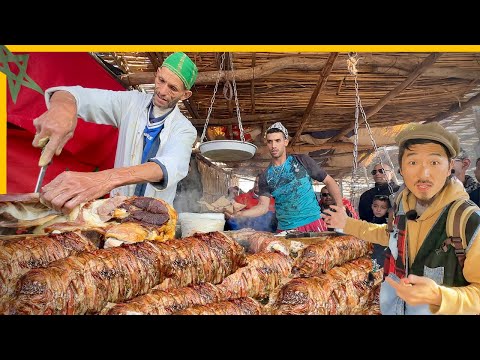 The Most Rare Street Food in Morocco 🇲🇦 Lamb Intestine Kebab of Marrakech Saturday Market
