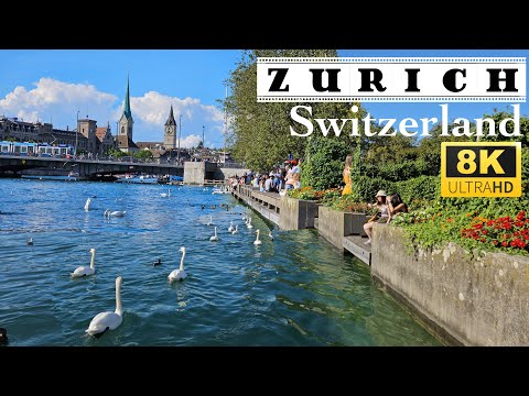 [8K] Zurique, Suíça - Bahnhofstrasse e ao redor do lago | Passeio a pé | Vídeo 8K UHD