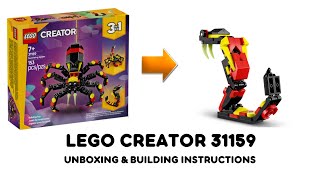 YouTube thumbnail: COBRA Lego creator 31159 ideas Unboxing and Building instructions