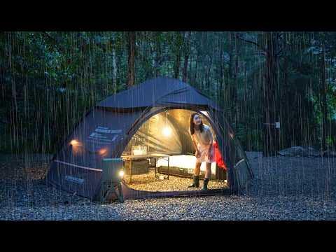Solo Camping in Heavy RainㅣQuiet Time in a Forest Cave Shelterㅣ☔️Rain ASMR