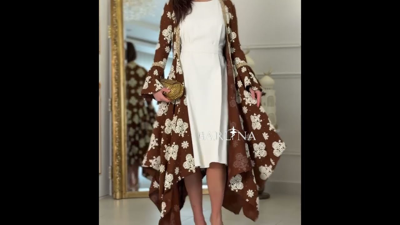 Off-White jalabiya with an Embellished Brown Abaya - XXL