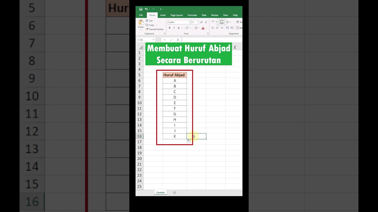 Cara Membuat Huruf Abjad atau Alfabet Secara Berurutan | Excel 2019 | #shorts