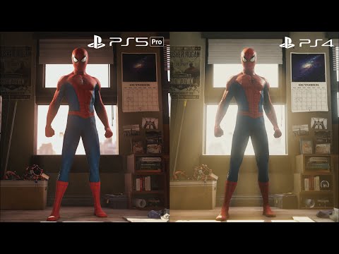 PS5 Pro Enhanced vs PS4 Graphics Comparison: Spider-Man Remastered vs Spider-Man (Original) [4K60HD]