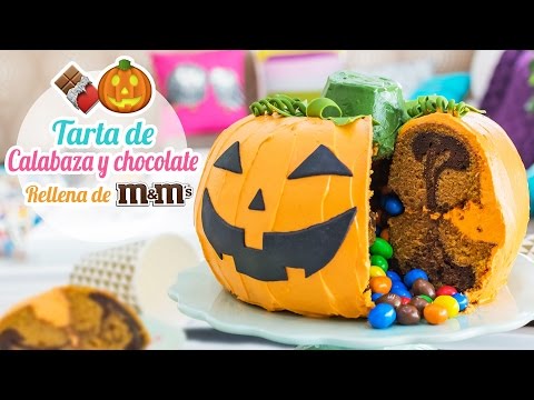 Recetas Halloween: Torta de Calabaza y Chocolate Rellena De M&M´s