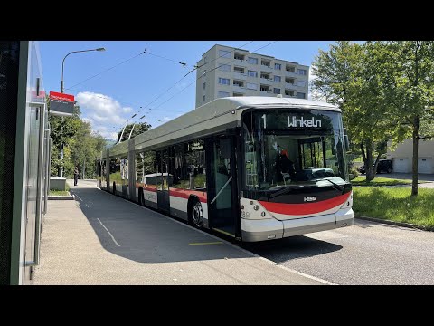[4K60]St. Gallen Bus 1 Front POV drive Stephanshorn→Winkeln Hess lighTram 3