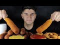 ASMR CORN DOGS CRUNCHY FRIED POTATO WEDGES FRIED ONIONS EXTREME EATING SOUNDS NO TALKING