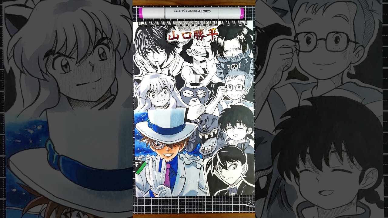 CV：山口勝平の演じたキャラ10選を一発描きで描いてみた！💎📓#drawing #drawingchallenge #一発描き #声優 #山口勝平