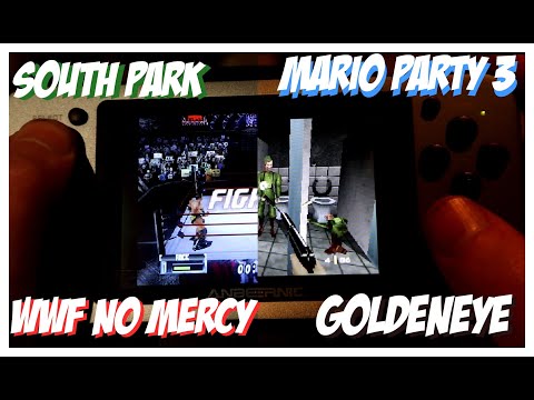Anbernic RG351M ArkOS N64 gameplay | No Mercy | Goldeneye (playable) | South Park | Mario Party 3