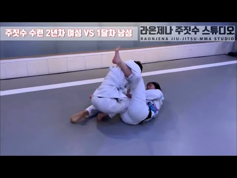 【男女柔術】初心者男が本気で抵抗するも難なく美女が関節を極める