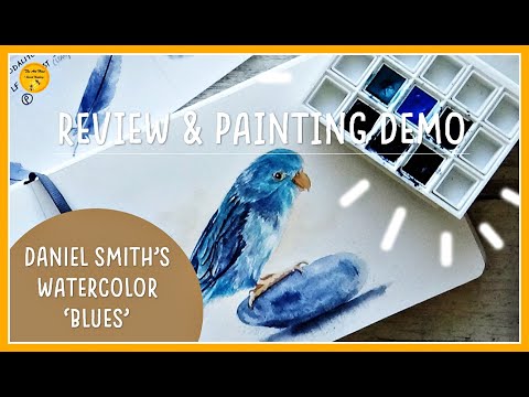 REVIEW! DANIEL SMITH WATERCOLOR BLUE half pan PALETTE set and Parrot PAINTING