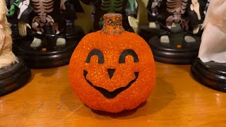 Seasons 2000s Lighted Melted Plastic Popcorn Enthused Pumpkin (THRIFT STORE FIND)