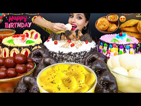 Birthday Special Eating Rasgulla,Gulab Jamun,Rasmalai,Chocolate Ice Cream Cake ASMR Eating Mukbang