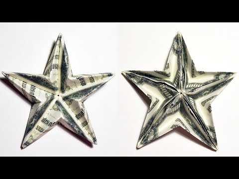Easy Money Big double-sided STAR Origami Dollar Tutorial DIY Folded No glue and tape