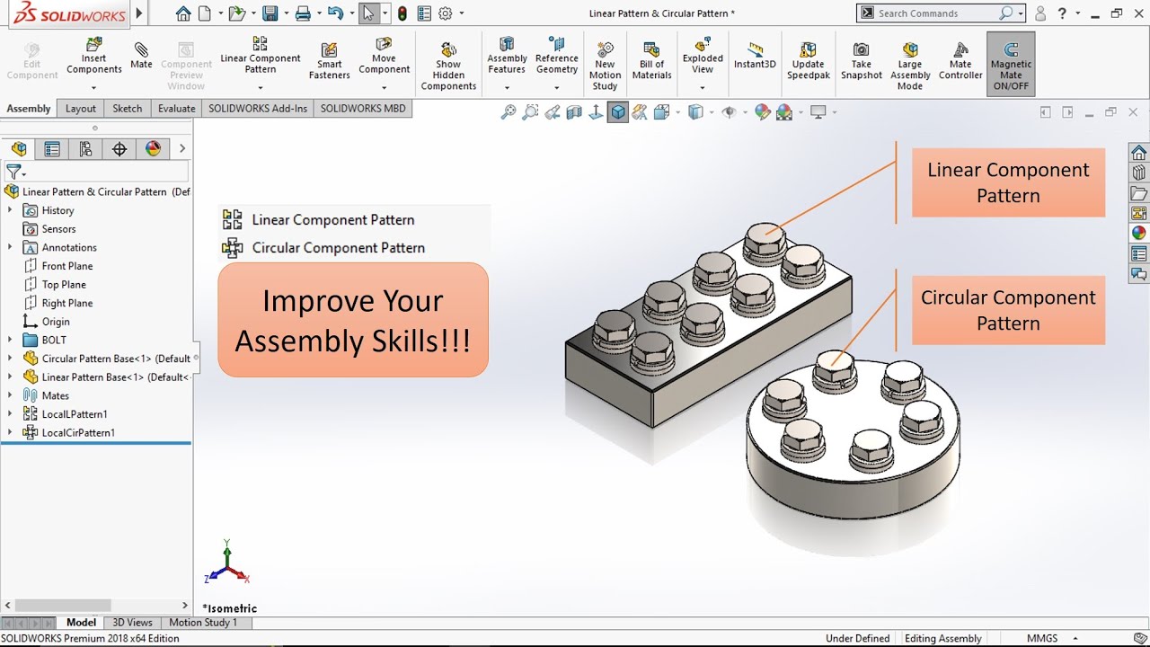 Quick Tips - Linear Component Pattern & Circular Component Pattern In Solidworks