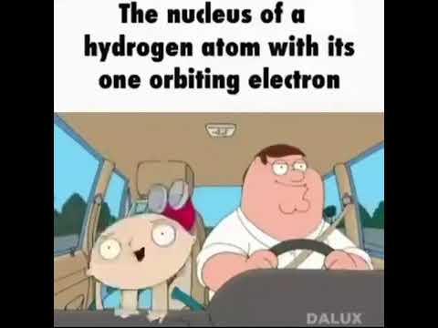 The nucleus of a hydrogen atom with its one orbiting electron