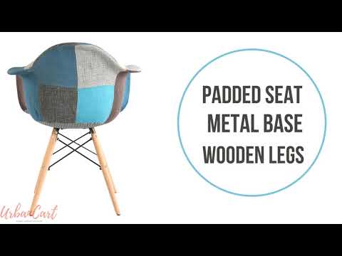 Urbancart Patchwork Side Chair with Padded Seat and Wooden Base