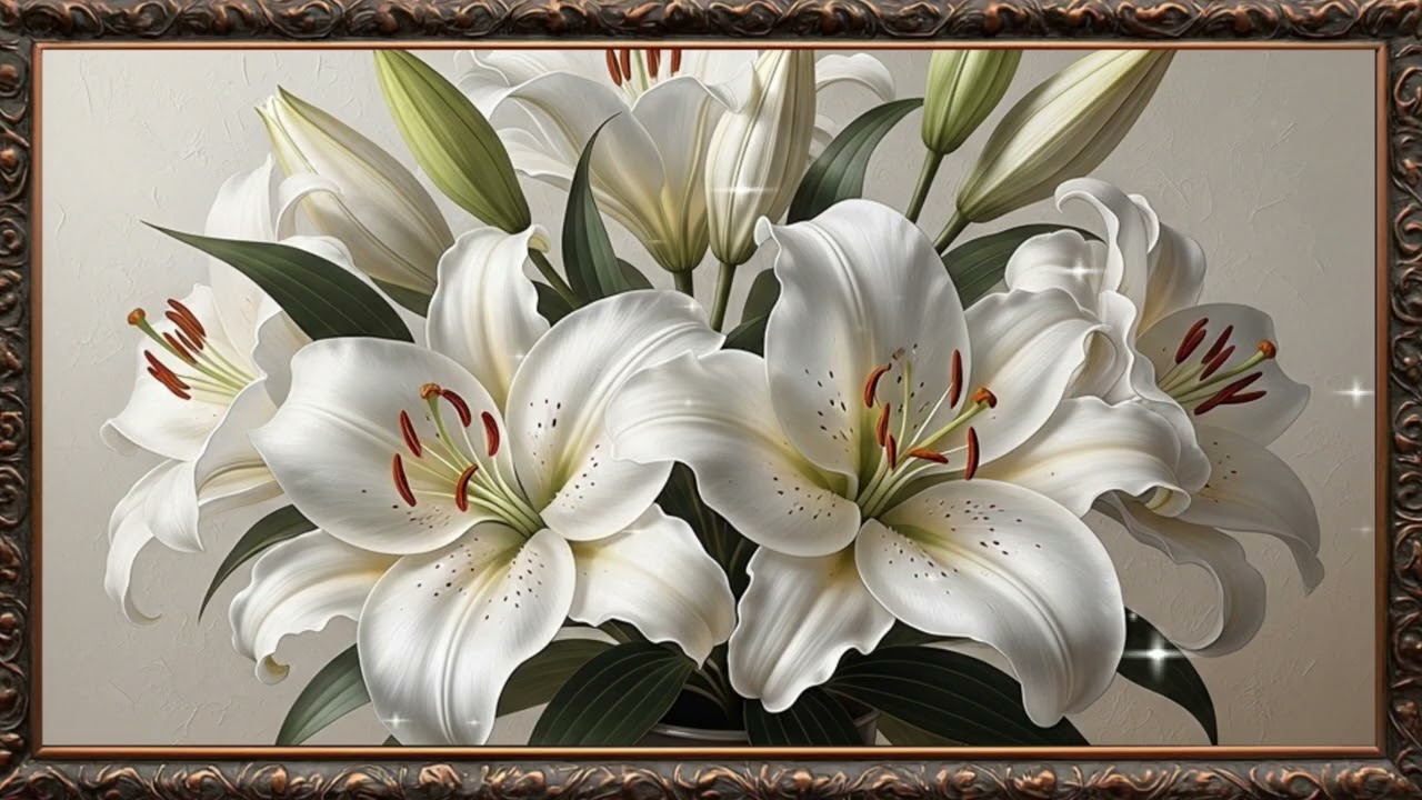 White Lily Wall Art 4K | Soft Elegant Flower Background Loop
