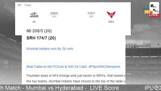 LIVE : IPL 2020 | 17th Match - Mumbai vs Hyderabad | LIVE Score