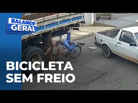 A child on a bicycle with faulty brakes screams loudly for help, but crashes into a truck and fli...