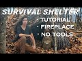 Building A Survival Shelter With A FIREPLACE NO TOOLS Overnight In The Woods Full Tutorial