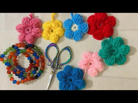 Crochet Puff Flowers .Step by step guide for Beginners .