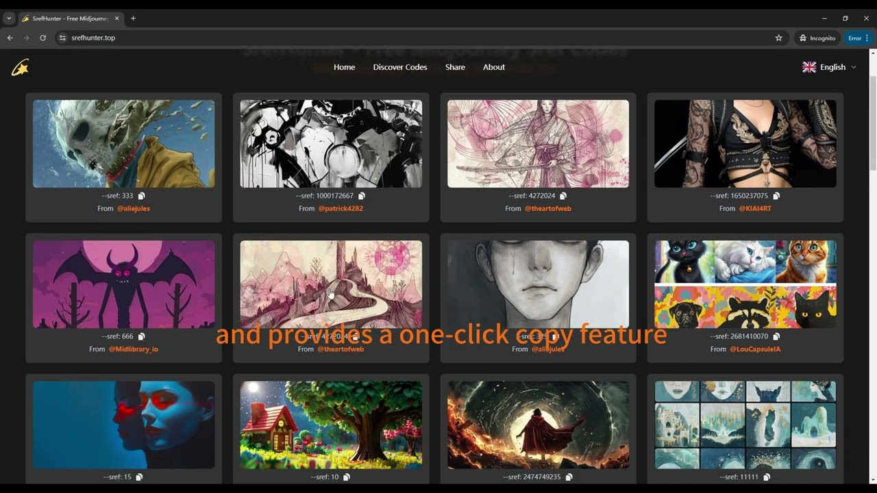 Midjourney style codes library demo video