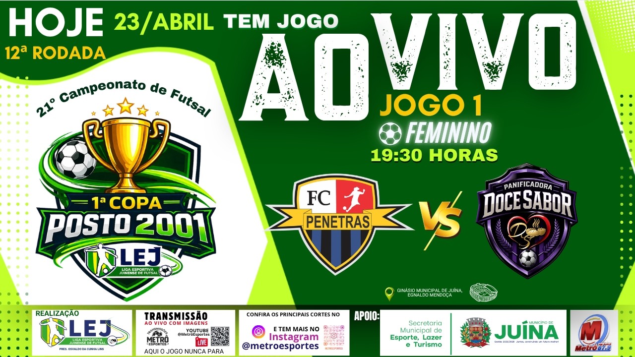 Ao Vivo| 12ª Rodada - JOGO 1 - COPA 2001 DE FUTSAL - 23-04-2026