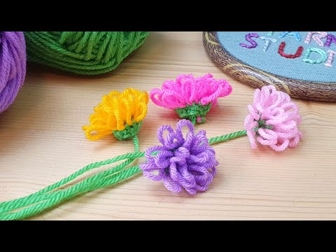 Super Easy Flower Craft Ideas with Ice Cream Stick - Hand Embroidery Trick - No Crochet Flower
