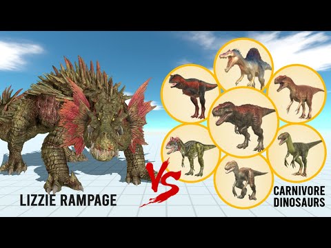 LIZZIE RAMPAGE vs ALL UNITS (Carnivore Dinosaurs) - Animal Revolt Battle Simulator